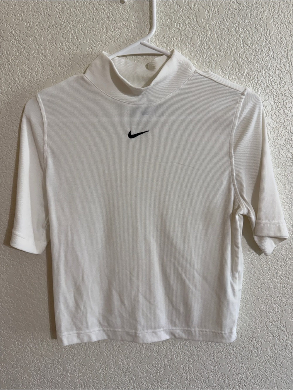 Nike White Short Sleeve Mock Neck Tee with Black Swoosh